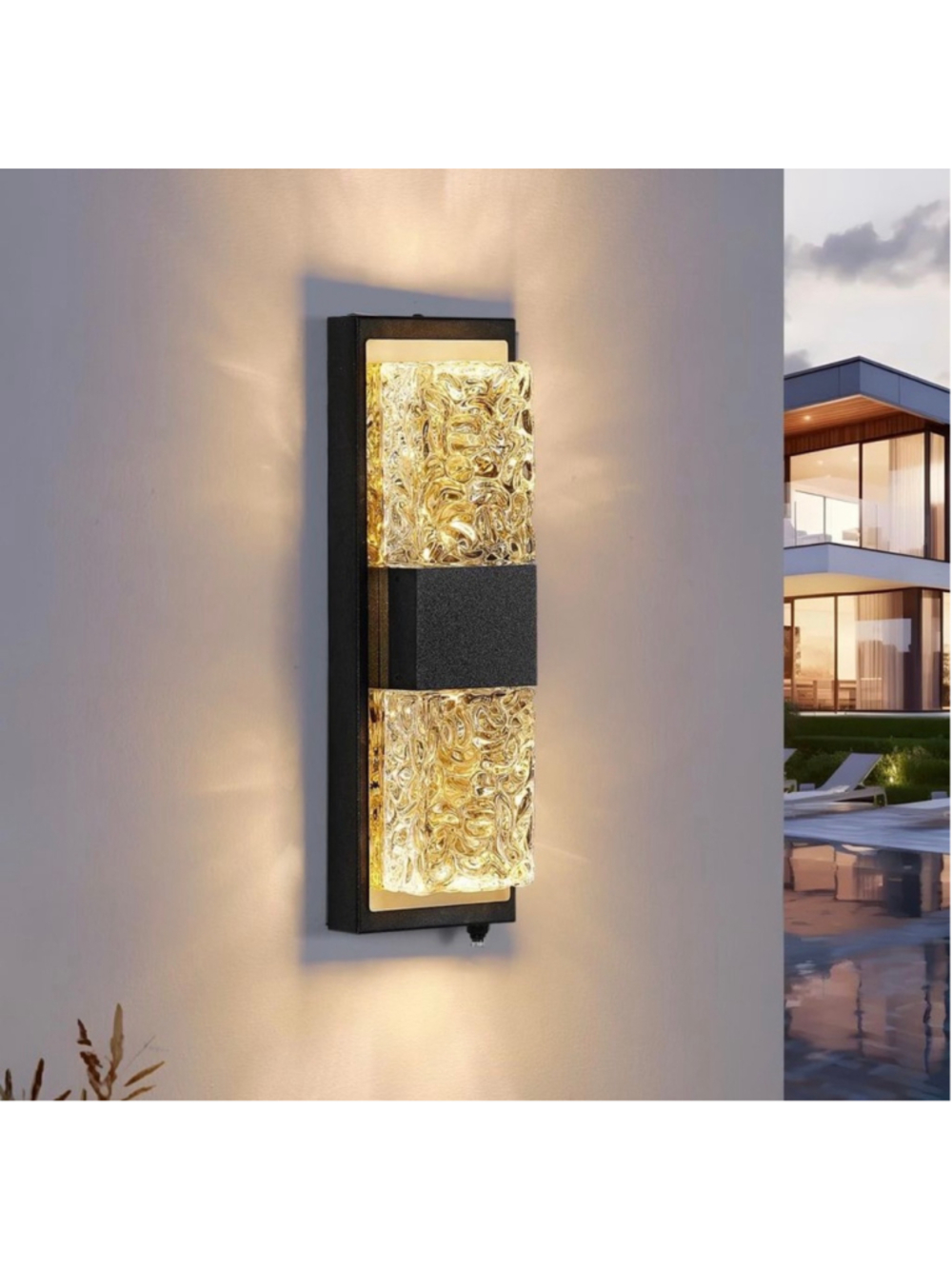 Hitoo (Pair) Modern Black & Gold IP65 Waterproof exterior Wall Sconce Lights 14”
